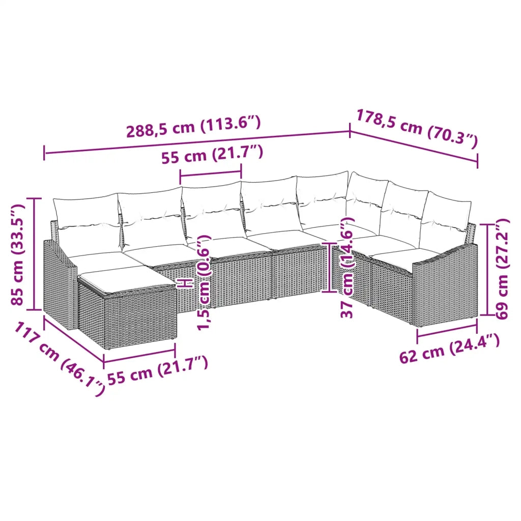 Set di divani con cuscino 8 pcs Nero polyrattan