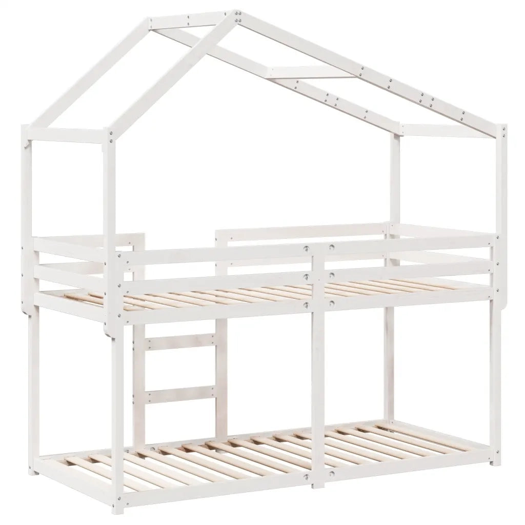 Letto a Castello con Tetto Bianco 90x200 cm in Legno di Pino