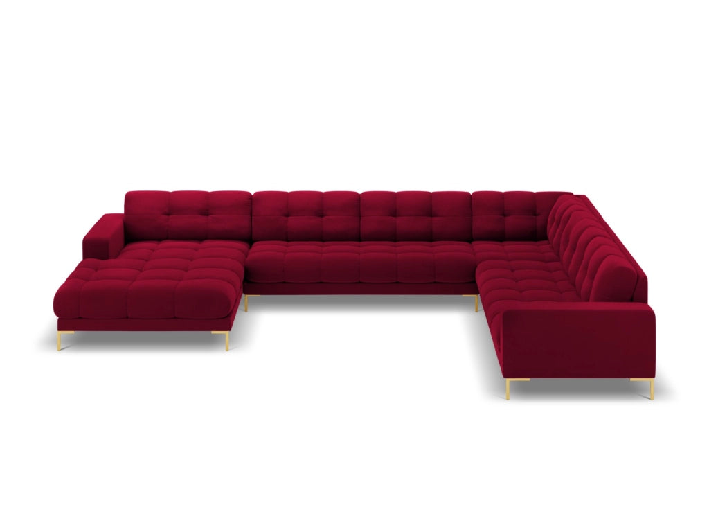 Cosmopolitan Design - Divano panoramico destro "Bali" 7 posti in velluto rosso 