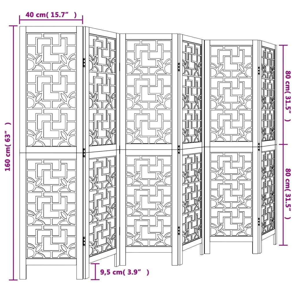 Divisorio Ambienti | Divider per stanze | Paravento 6 Pannelli Marrone Legno Massello Paulownia