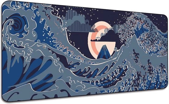 Matrice XXL per gaming con design Ukiyoe - dimensioni 700 x 300 x 3 mm - supporto per scrivania con bordi cuciti - supporto per tavolo per ufficio domestico