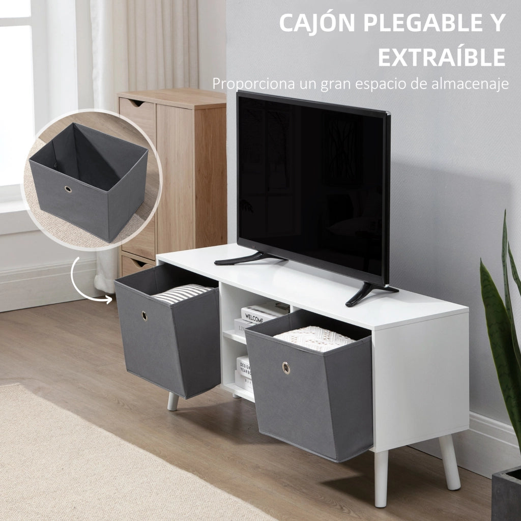 Mobile TV per televisori fino a 50' con 2 cassetti e ripiani aperti ¨C Zephmum ¨C 110x29x46,5 cm Bianco Grigio