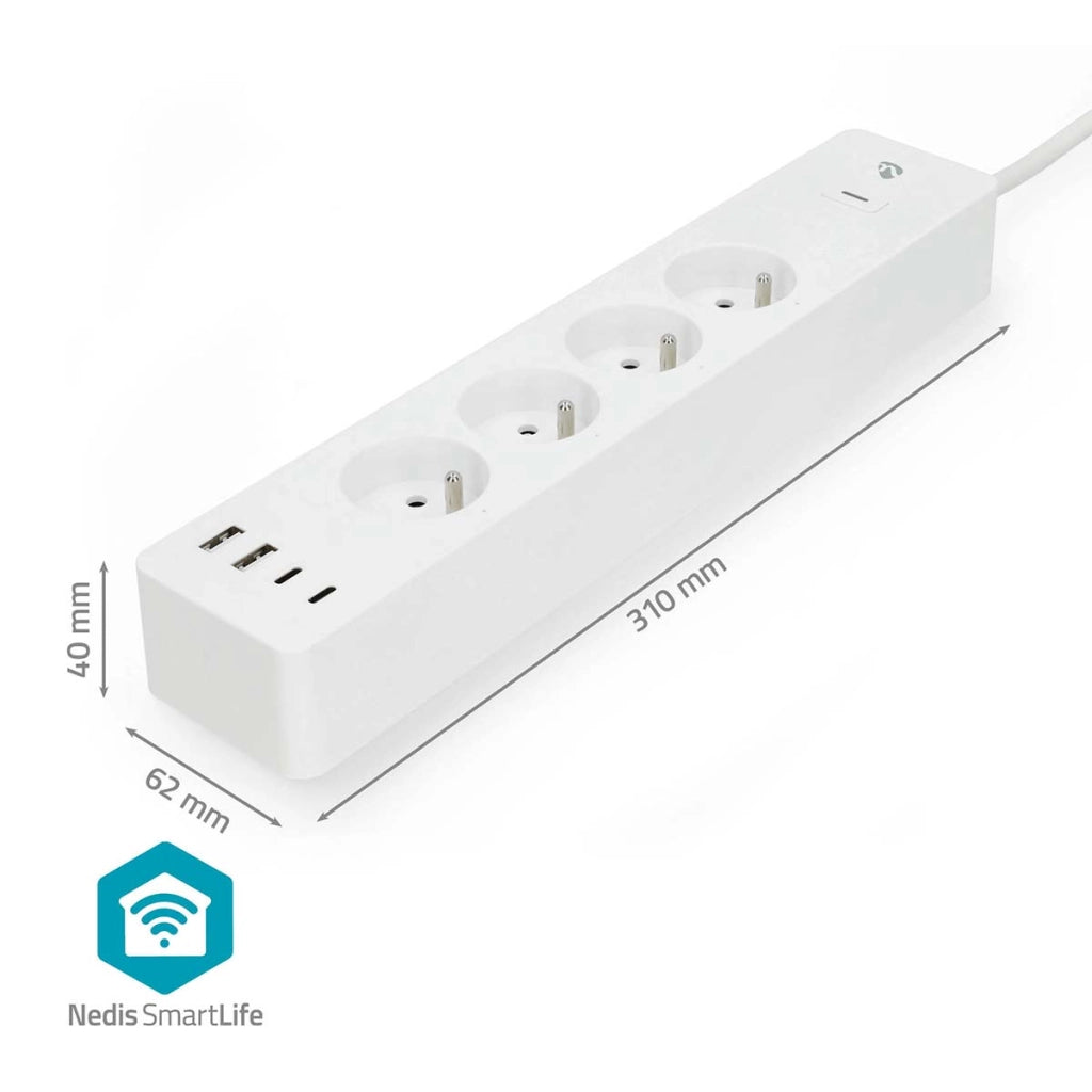 Striscia di alimentazione Wi-Fi Connected 4 uscite 3680W 2m con 4 porte USB Bianco Nedis