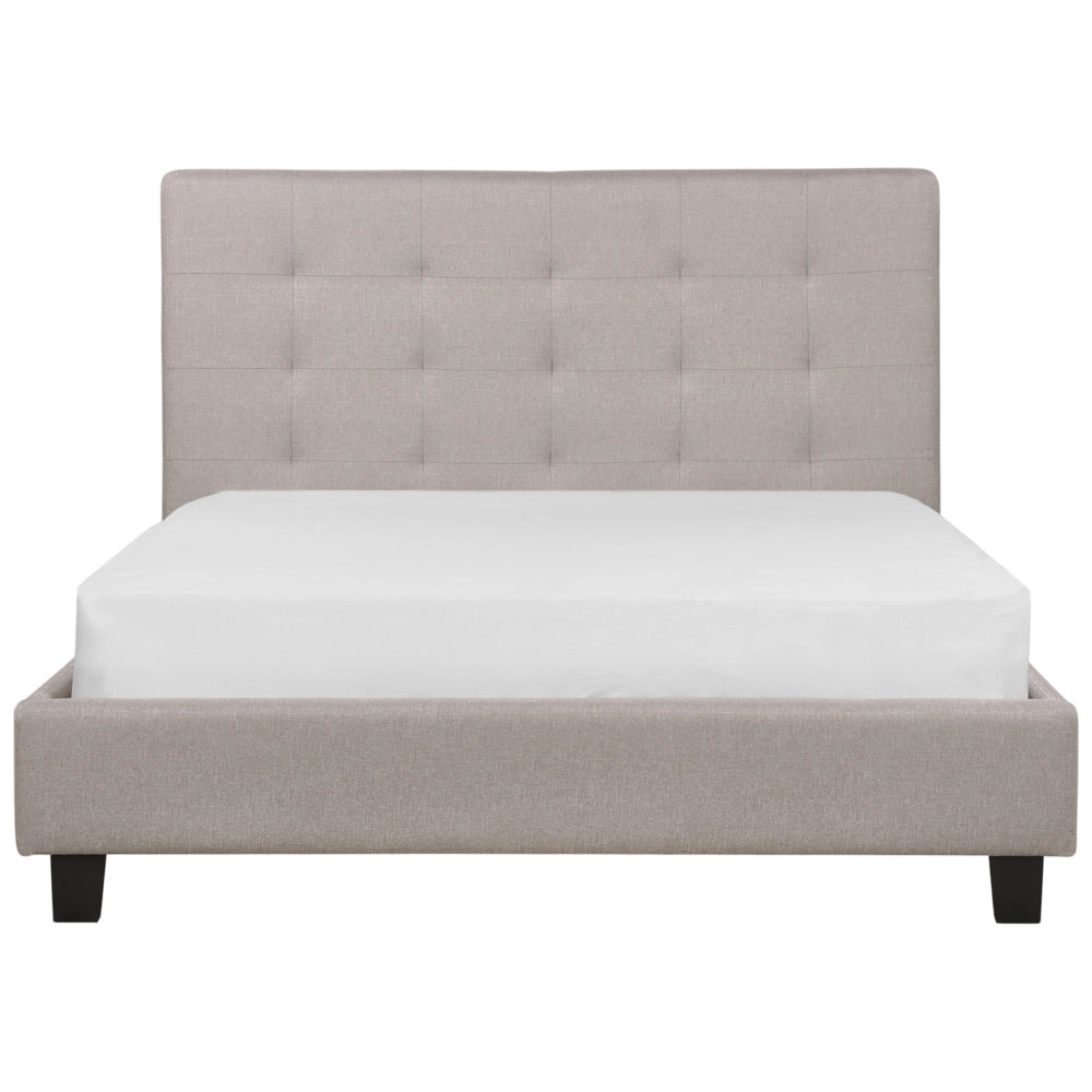 Letto imbottito tessuto grigio chiaro rete a doghe testiera trapuntata 140 x 200 cm