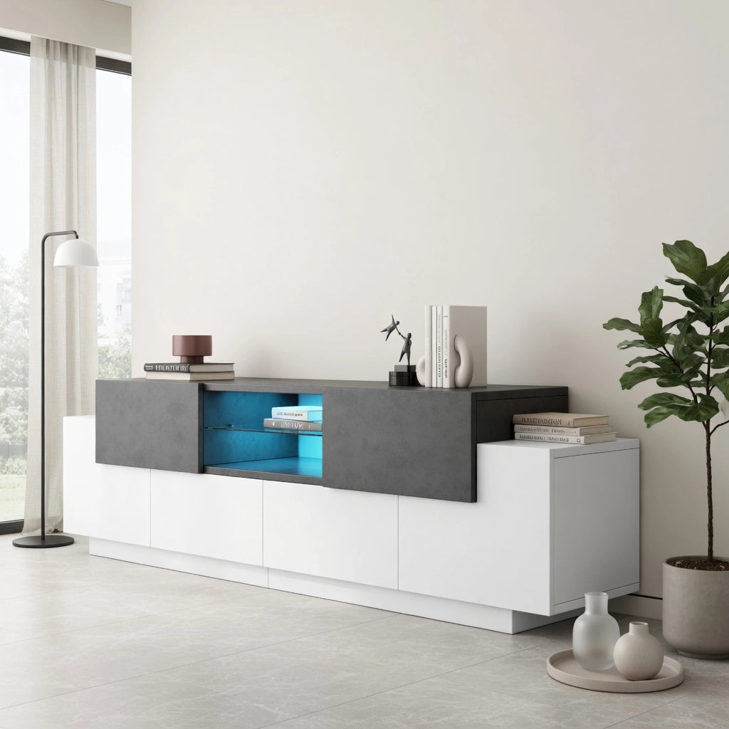 Cassettiera per TV Grigio+Bianco in truciolare 180 cm