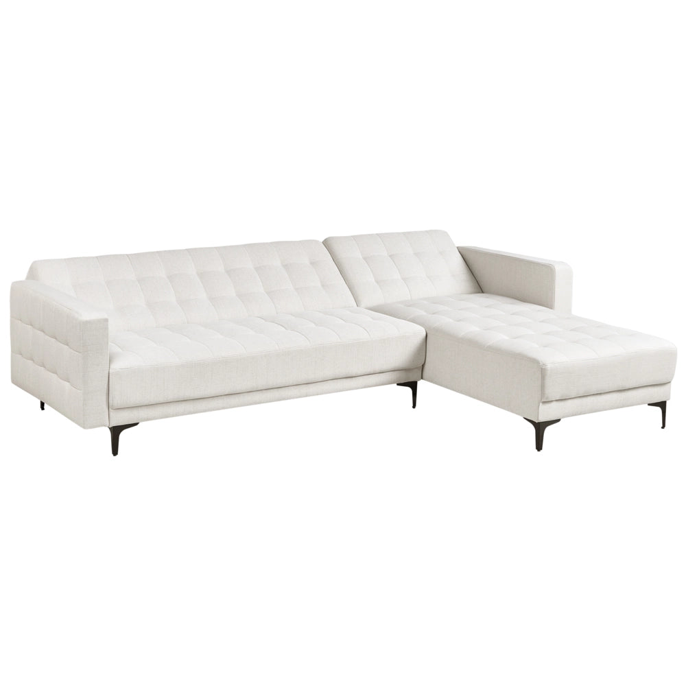 Divano letto angolare in tessuto bianco sporco versione sinistra moderno a L componibile