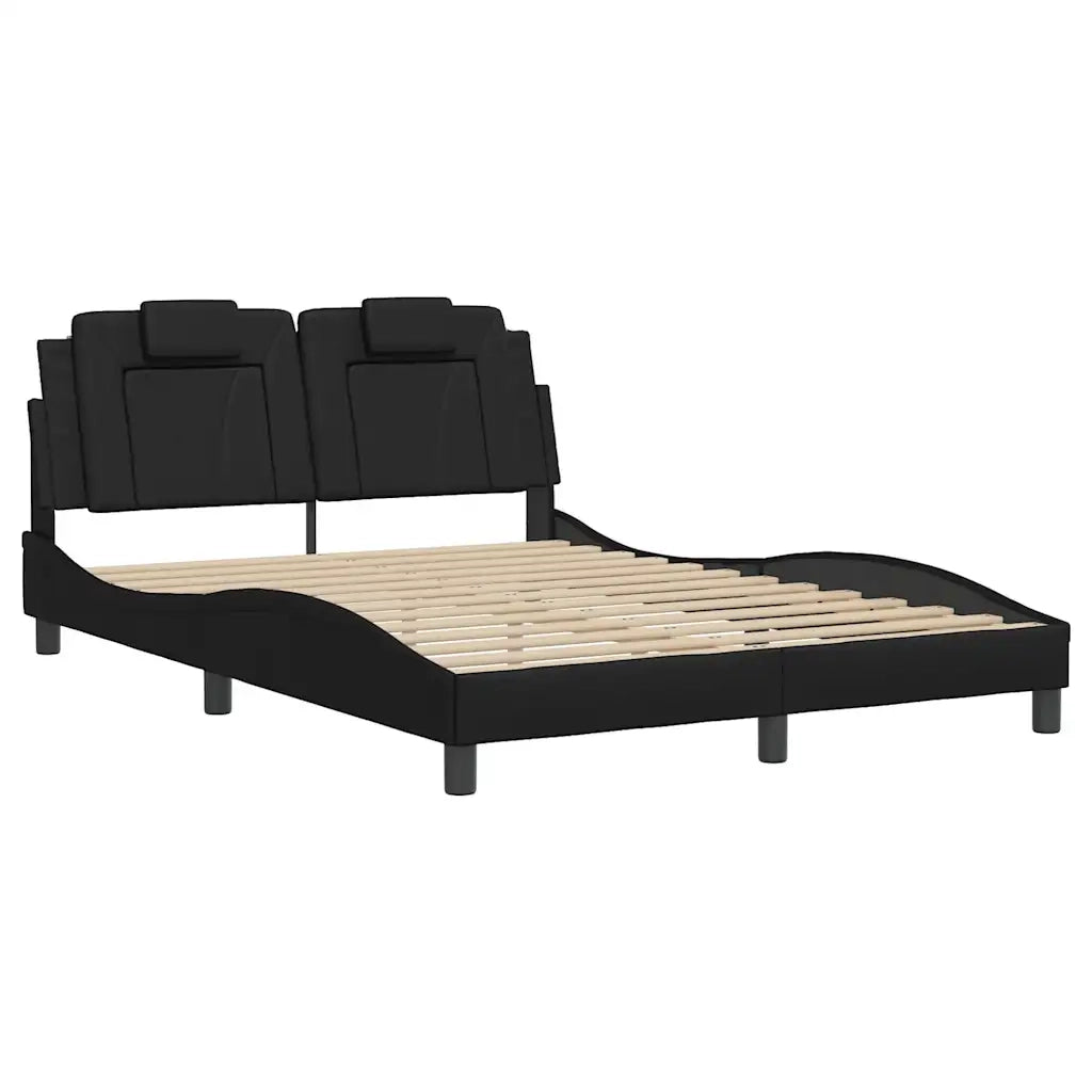 Letto matrimoniale | Letto per adulti | Giroletto Viana senza Materasso Nero 140x200 cm in Similpelle