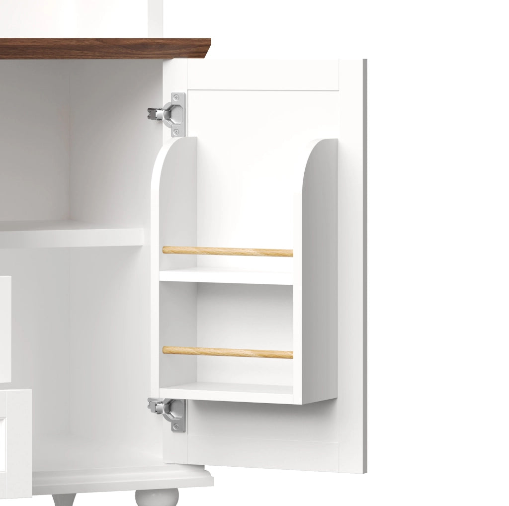 Credenza alta bianca con LED RGB, 4 cassetti e portabicchieri