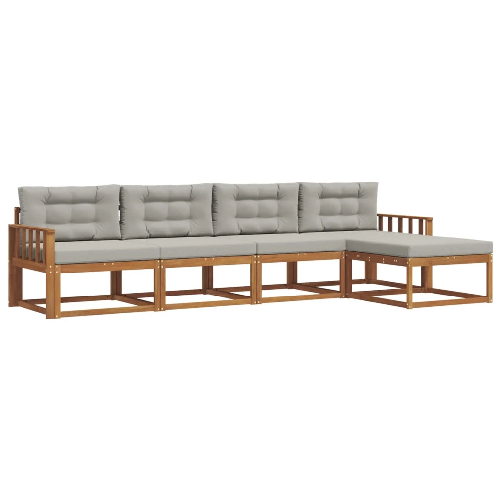 Set di divani da esterno 5 pcs Grigio Naturale e Chiaro