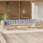 Set Divani da Giardino 8 pz con Cuscini Grigi Massello di Pino cod mxl 42134