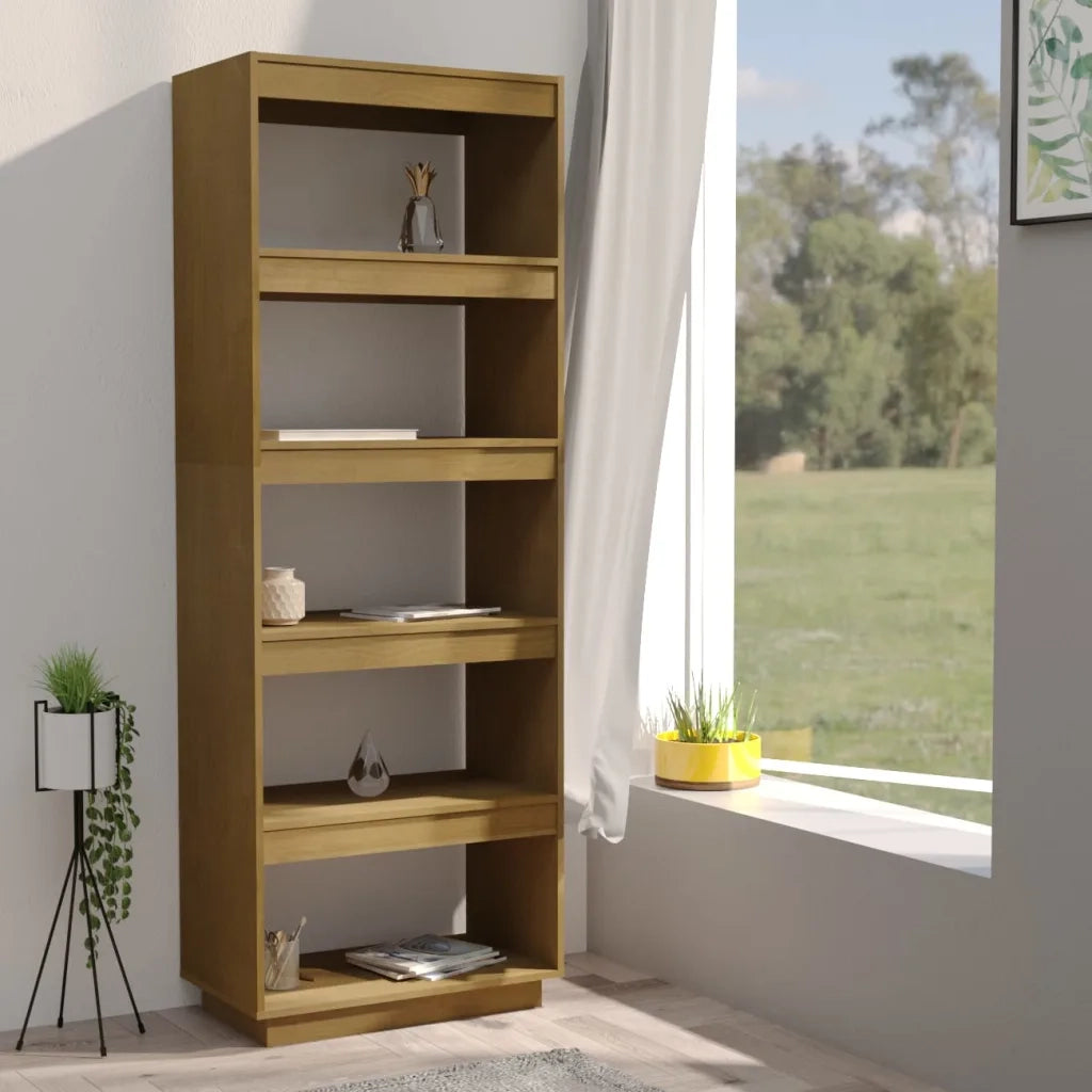 Libreria Divisorio-Scaffale per Libri-Mobile di Stoccaggio Ambra 60x35x167 cm in Massello di Pino