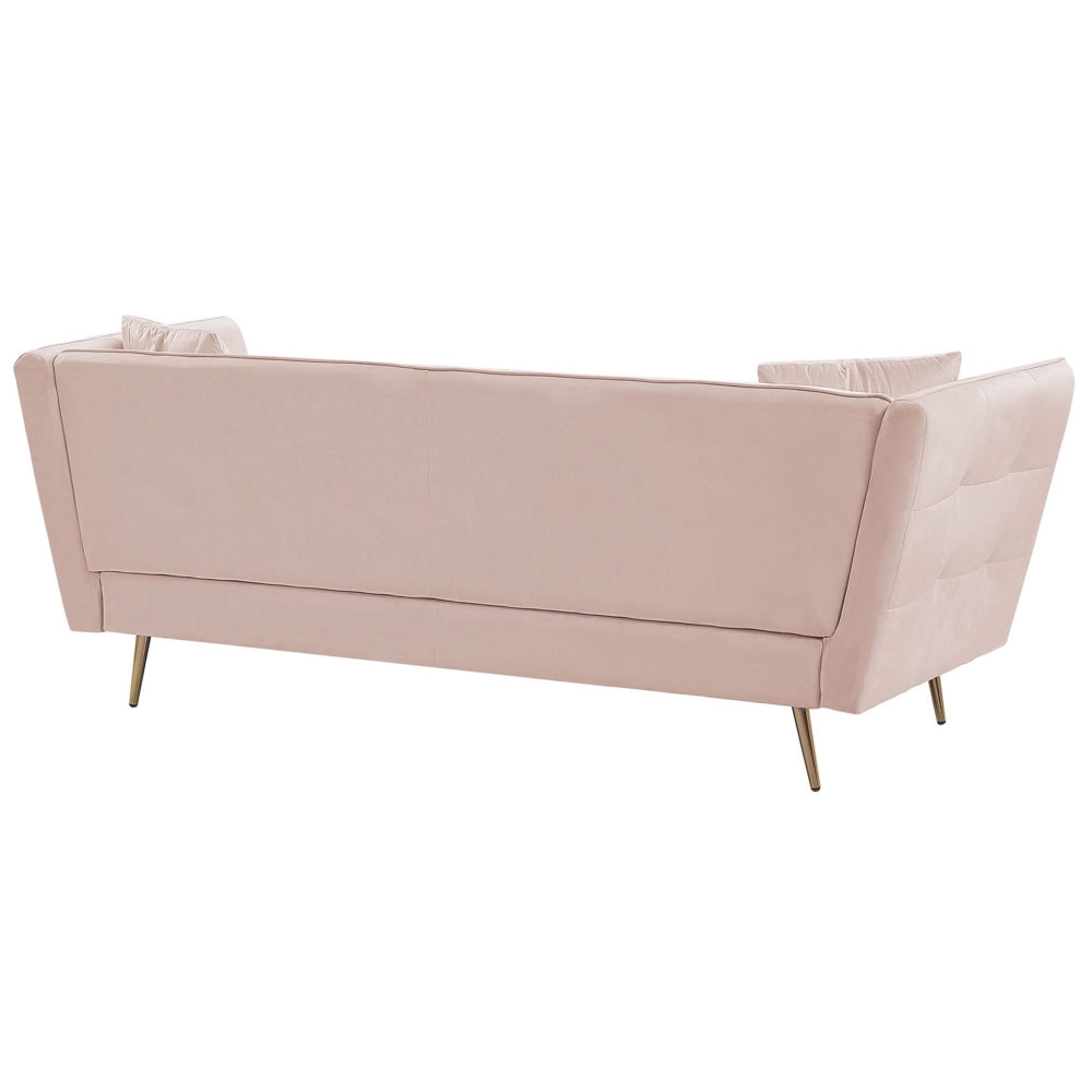 Divano a 3 posti con rivestimento in tessuto di velluto rosa capitonné con gambe dorate