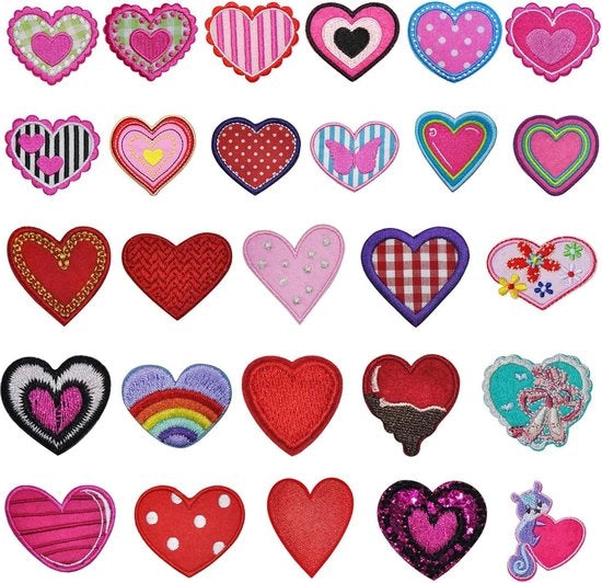 Opzioni di stampe cuore - 27 pezzi - Colorati - Per abbigliamento, cappelli e T-shirt.