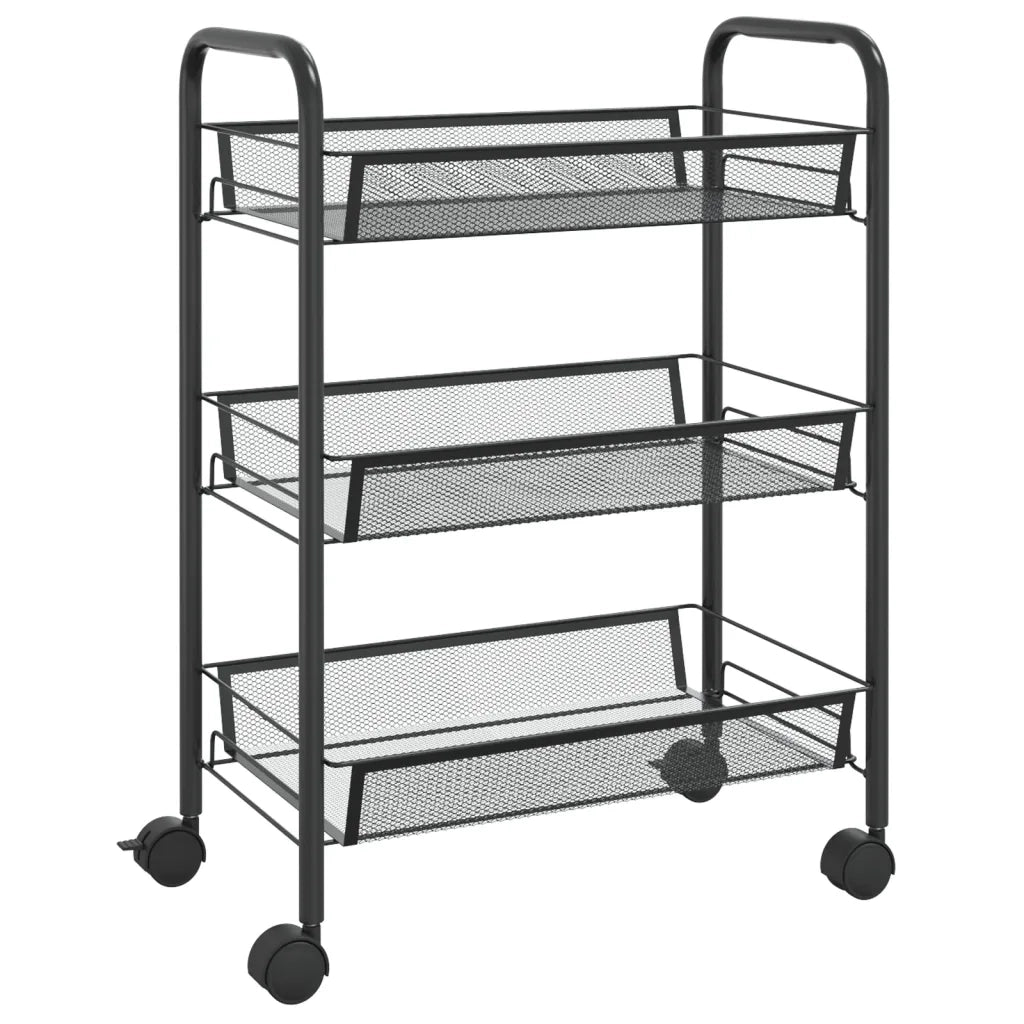 Carrello da Cucina con 3 Ripiani Nero 46x26x64 cm in Ferro CFW1170992