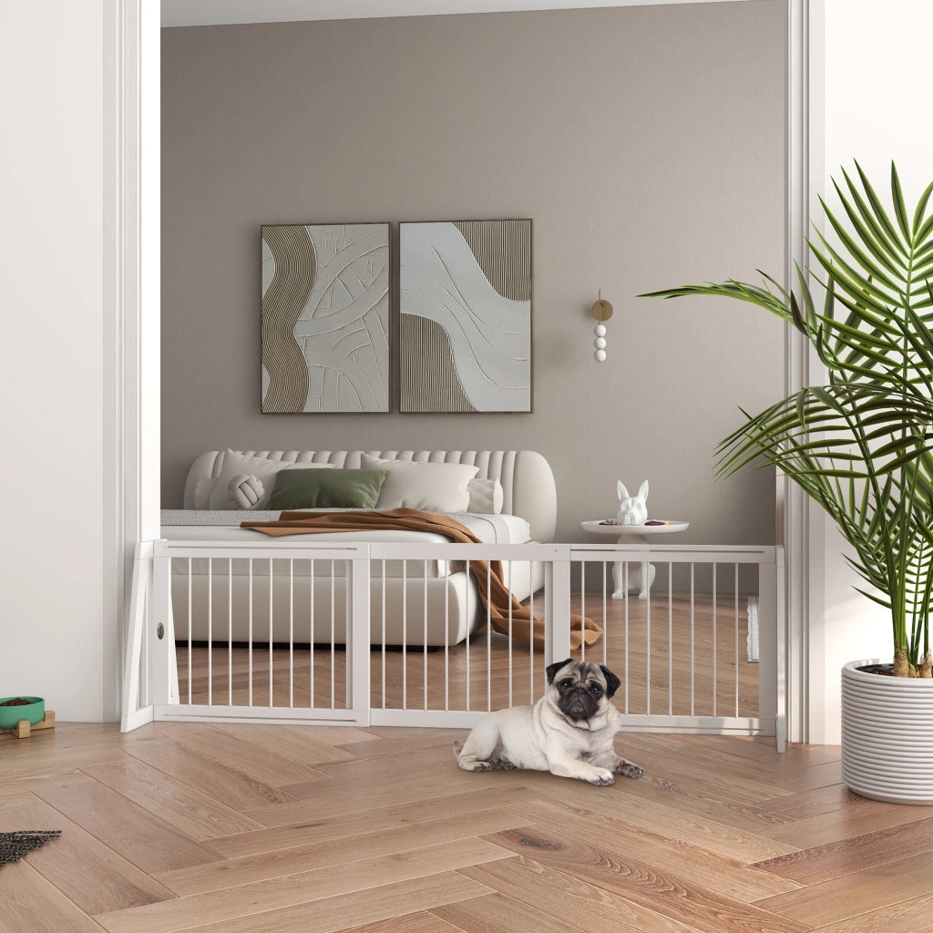 Barriera di sicurezza per cani a 3 ante retraibile 71-190 cm ¨C zephmum ¨C legno bianco