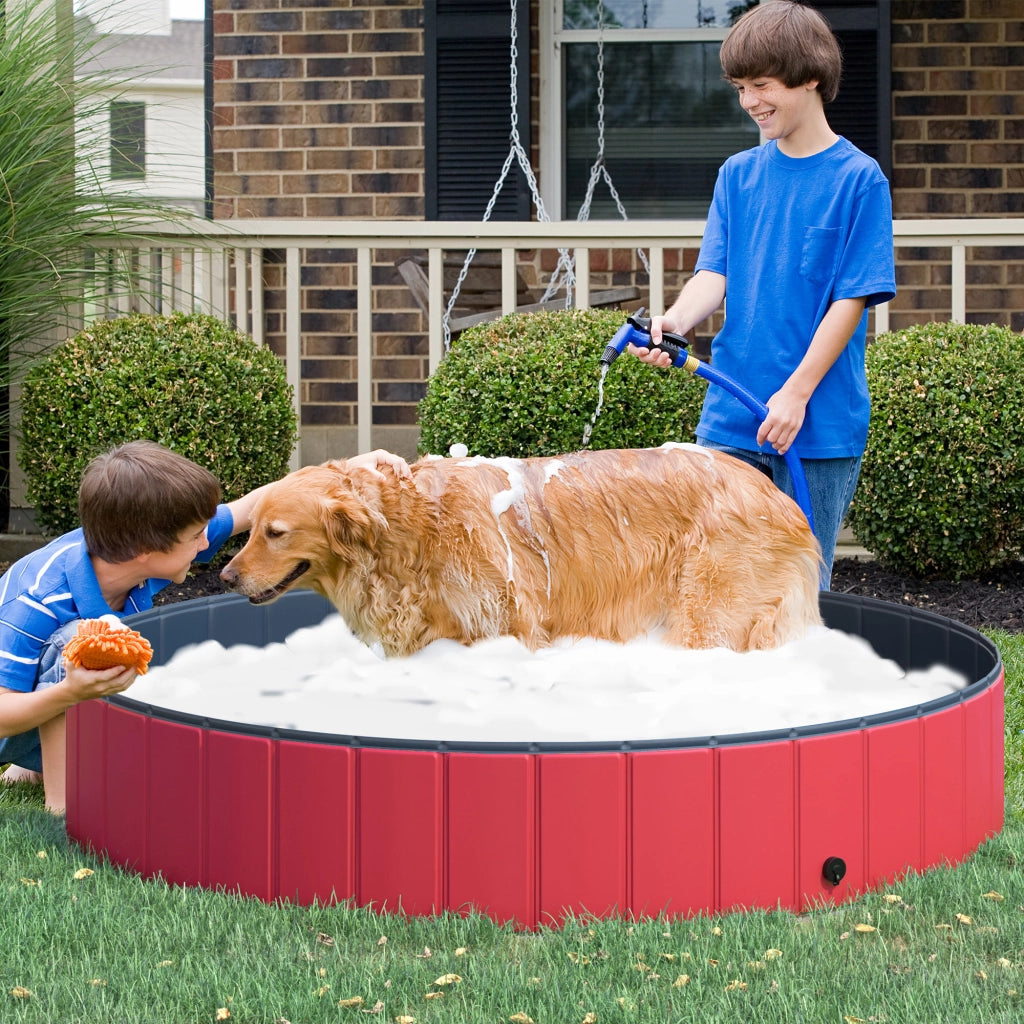 Piscina Pieghevole per Cani e Gatti ¨C zephmum ¨C PVC Antiscivolo ?160x30 cm Rosso