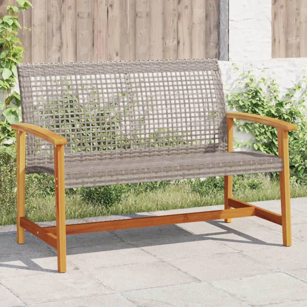 Panca da Giardino-Sgabello-Panca da esterno Grigia 112 cm in Polyrattan e Legno di Acacia