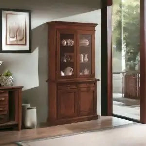 Credenza cristalliera in legno 2 porte mod Martini arte povera noce scuro