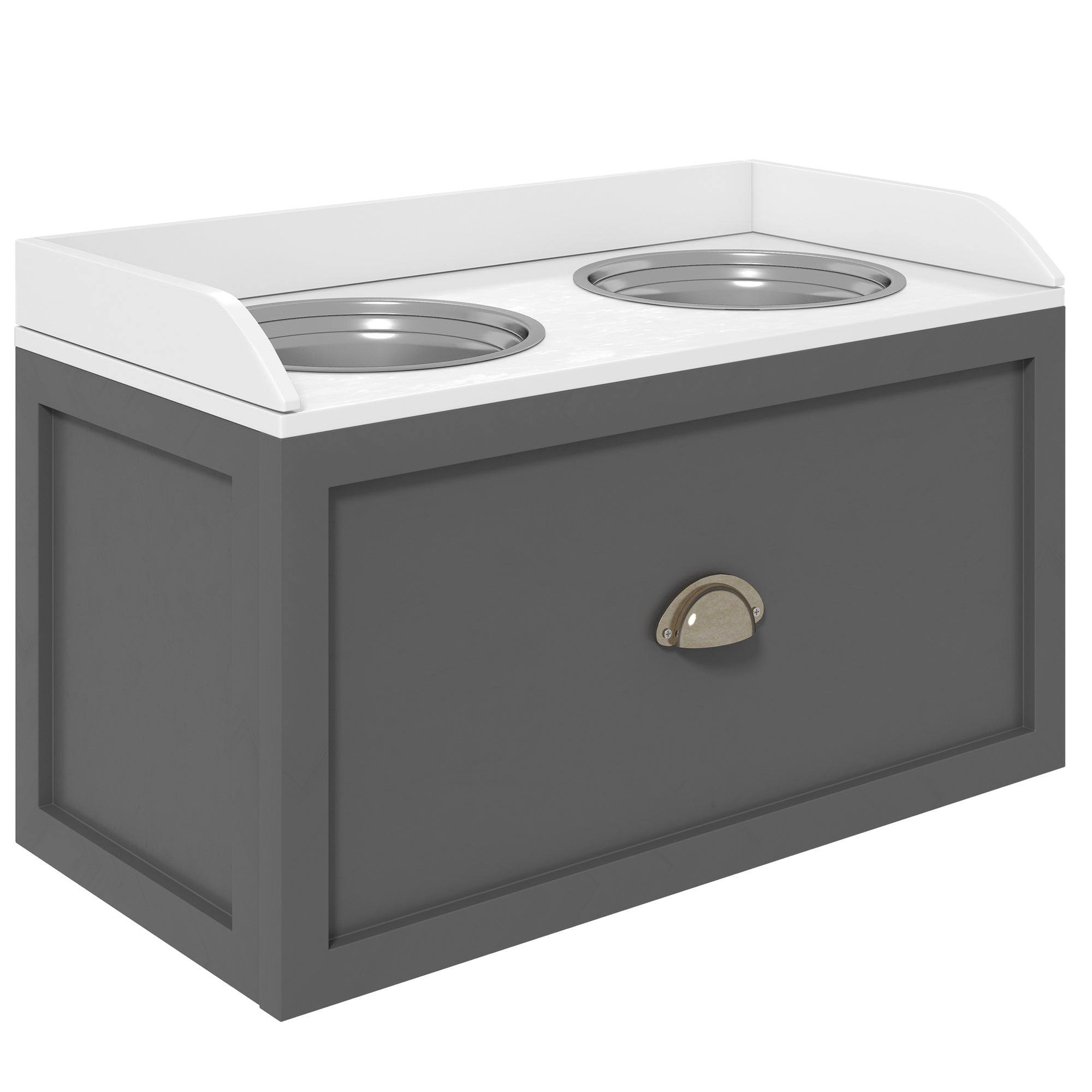 Ciotole per Cani Rialzate 60x30x36 cm con Cassetto in Acciaio Inox e Legno Grigio
