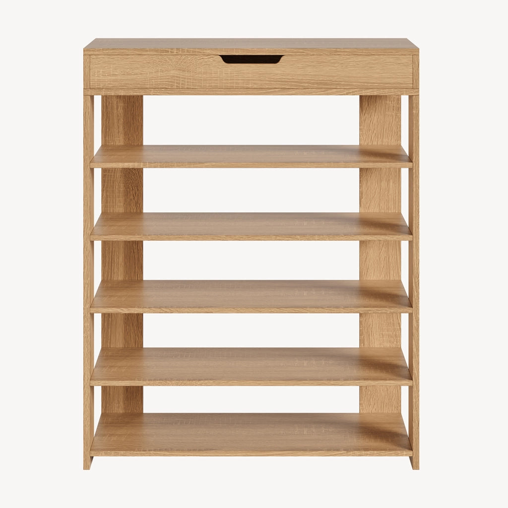 Scarpiera Boppeelo Scaffale a 5 Ripiani e Cassetto 94 x 75 x 30 cm - Effetto Rovere Sonoma [en.casa]