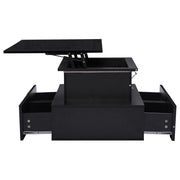 Tavolino da Salotto con 4 Cassetti e LED USB; Piano Superiore Scorrevole Estraibile; Nero Lucido Moderno; in Pannello di Truciolare; 90×55×41 cm; Nero