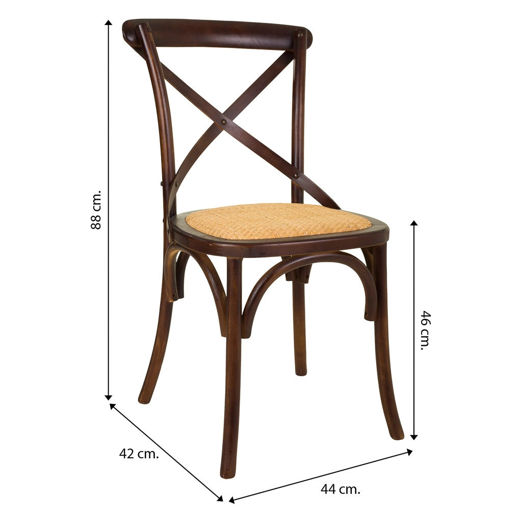 Sedia in legno e seduta in rattan marrone 44x42x46/88h