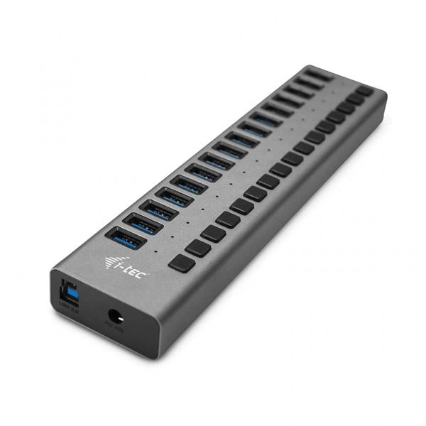 HUB di Ricarica Universale 16 Porte USB-A 3.0 Interno Grigio + Adattatore di Alimentazione 90 W