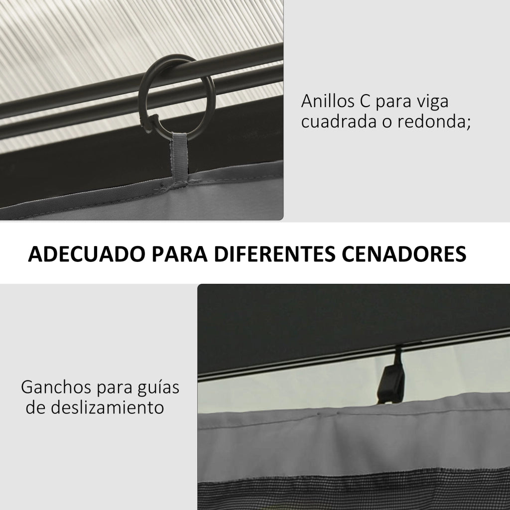 Set 4 Pareti Laterali per Gazebo ¨C Xylo ¨C 302x205 cm Grigio Chiaro con 40 Ganchos