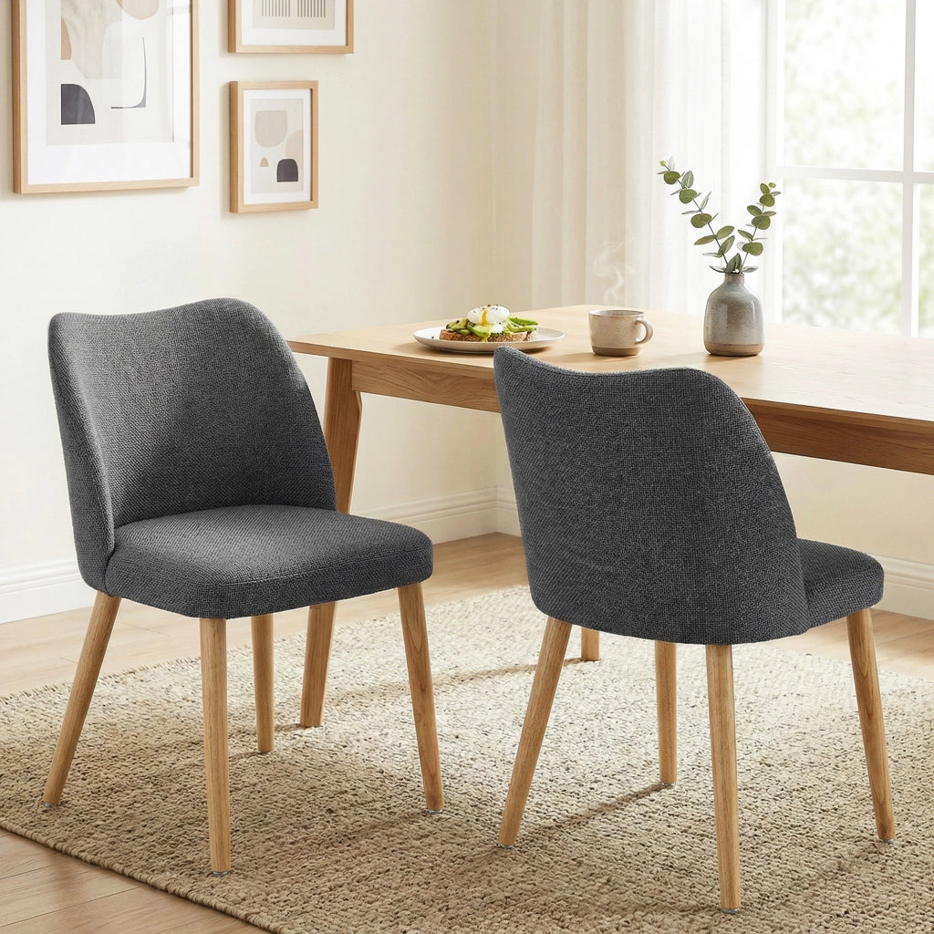 Set di 2 Sedie da Pranzo Imbottite ¨C Zephmum ¨C Tessuto Grigio Chiaro, Gambe Legno Hevea