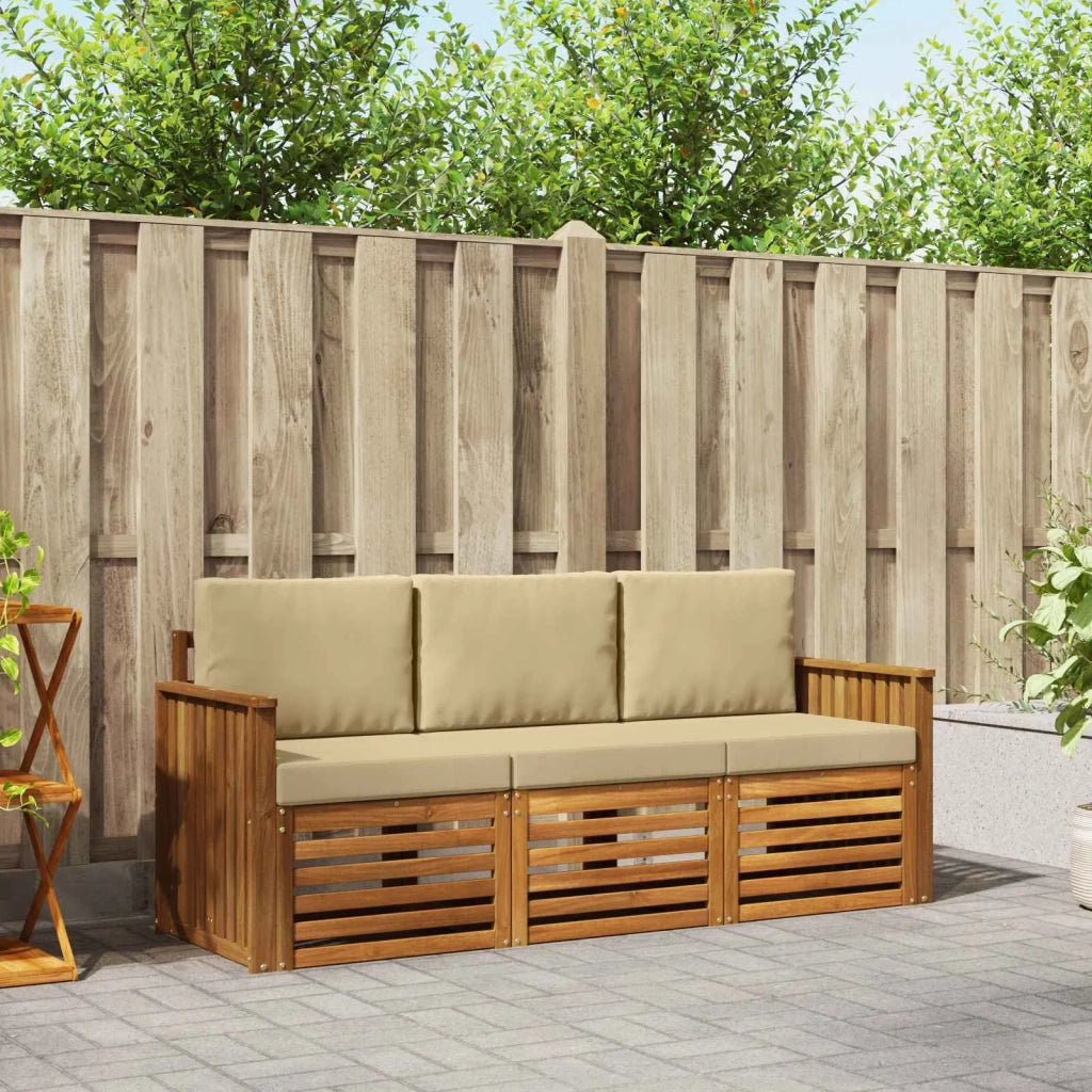 Set divani 3 pcs Naturale e Beige Legno di Acacia Massello