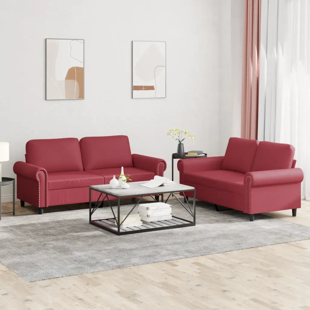 Set di Divani 2 pz con Cuscini Rosso Vino in Similpellecod mxl 83291