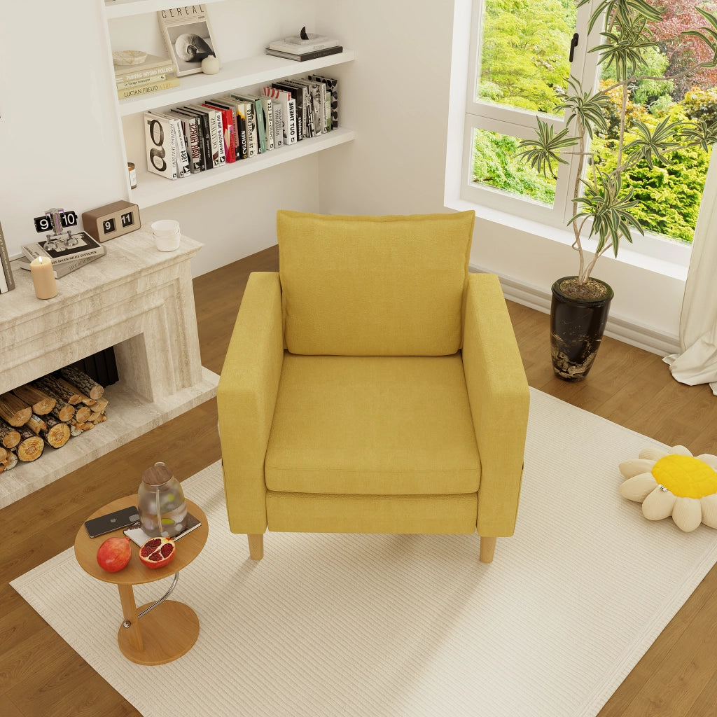 Poltrona relax con tasche laterali e cuscino; per lettura; in ciniglia; giallo senape