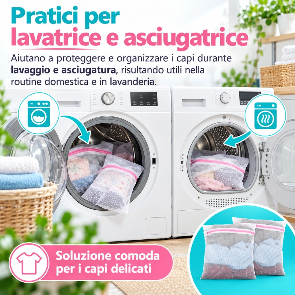 2 Sacchetti Lavatrice 50x40 cm con Cerniera Proteggi Bucato 59474