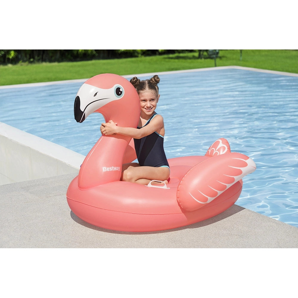 Trade Shop - Cavalcabile Gonfiabile Gioco Da Piscina A Forma Di Fenicottero 138x107cm 2 Maniglie 41525 -