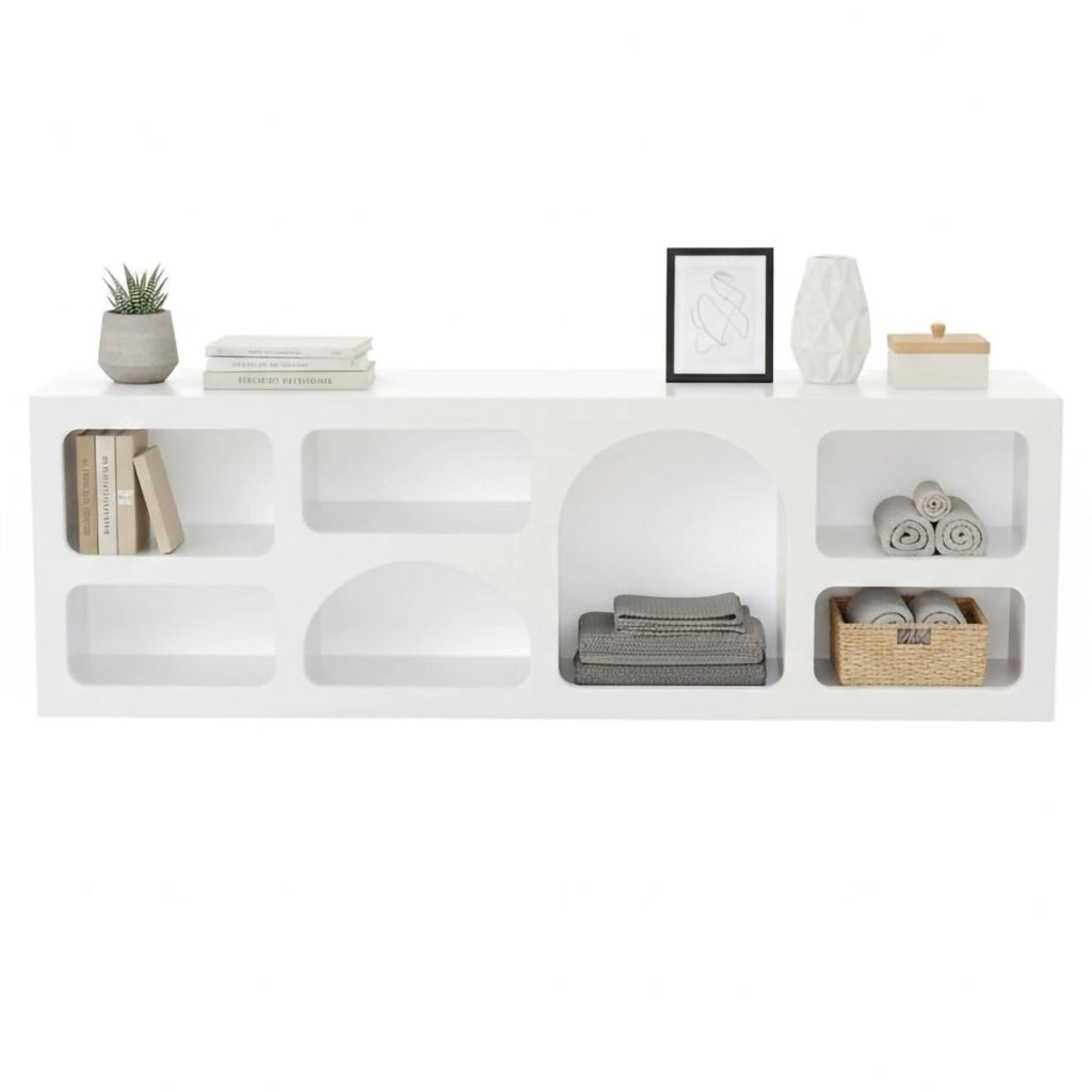 Credenza Arsenio, Buffet da soggiorno, Madia da salotto, Dispensa da cucina, 160x38h51 cm, Bianco