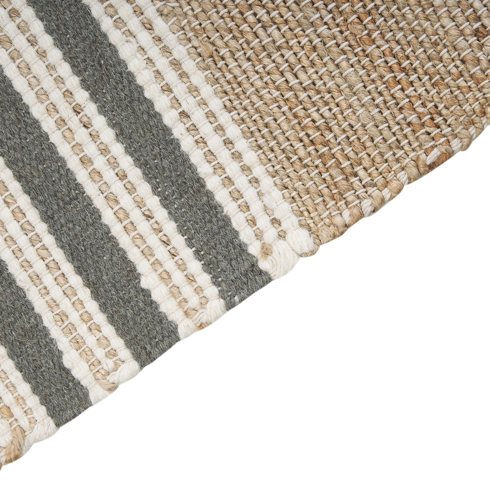 Tappeto in iuta con motivo a righe e nappe beige e grigio 80 x 150 cm soggiorno camera da letto ingresso