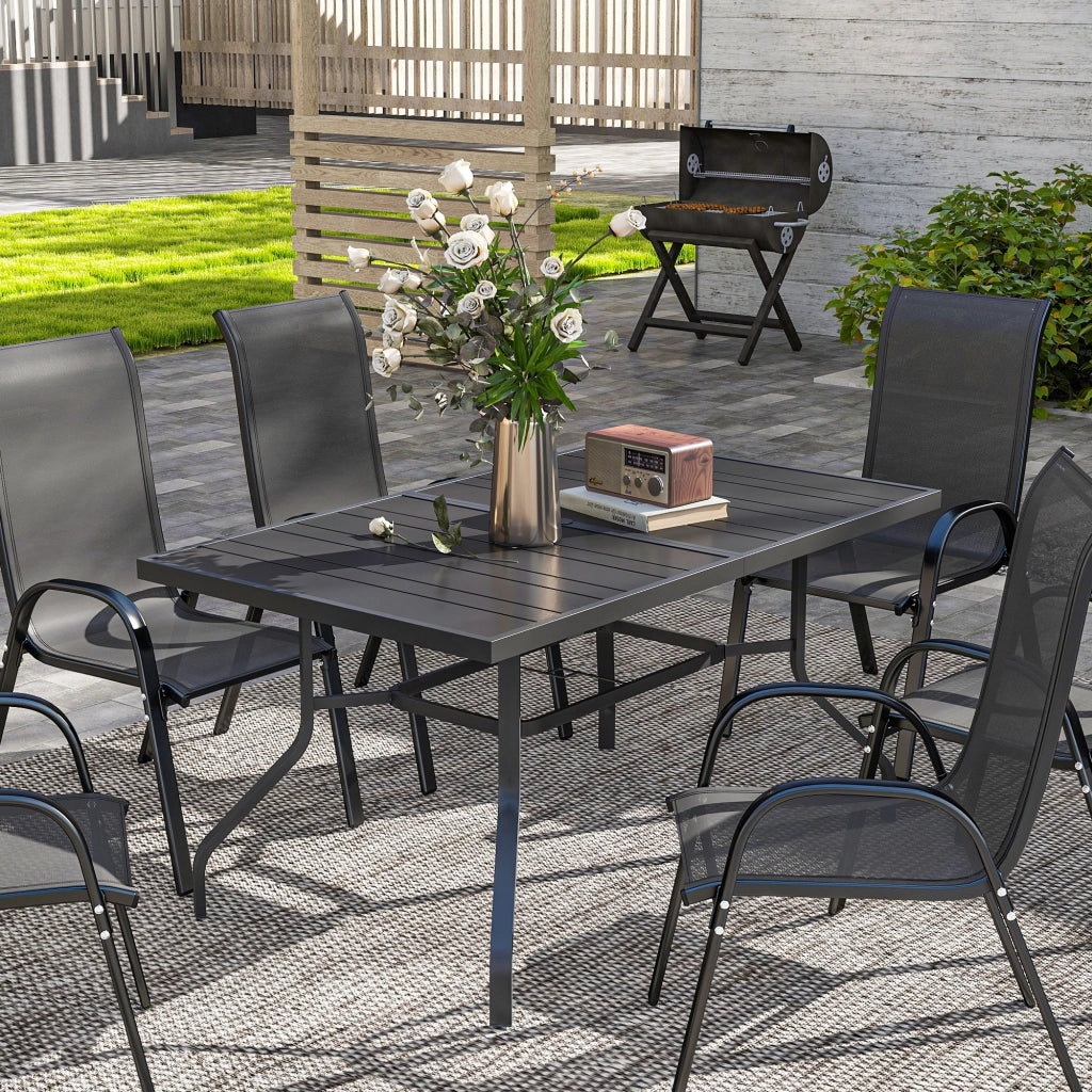 Tavolo da giardino ¨C zephmum ¨C 152x90 cm, nero, acciaio, lattoni