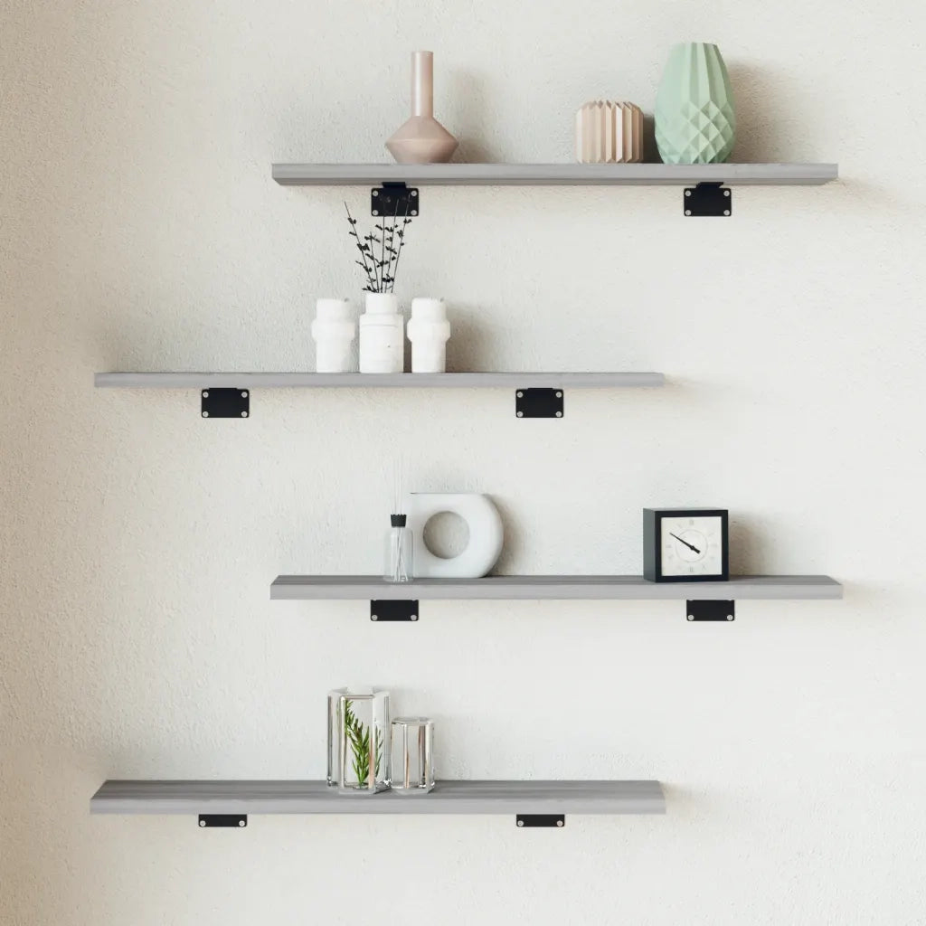 Mensole Parete 4pz Grigio Sonoma 60x10x1,5cm Legno Multistrato 838227