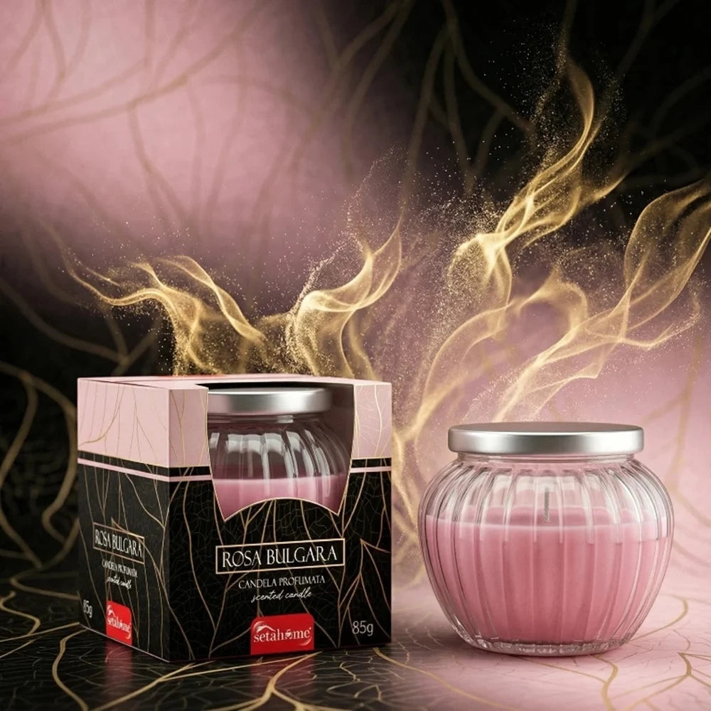 Trade Shop - Candela Profumata Ambienti In Vasetto Vetro Decorativo Fragranza Rosa Bulgara 85g 029870 -