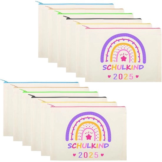 Set di 12 scatole di cartone per regali di compleanno, borsa di stoffa vuota per dipingere, contenitore DIY per bambini 2025, dimensioni 23 x 16 cm, borsa di stoffa con cerniera, regali per l'inizio dell'anno scolastico per ragazze e ragazzi (rosa)