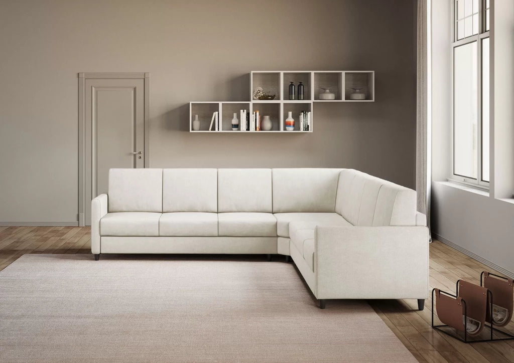 Divano karay 3 posti  (tre sedute da 60cm) + angolo + divano 3 posti (tre sedute da 60cm) misure esterne l.281x281 | latte - Mobili 2G