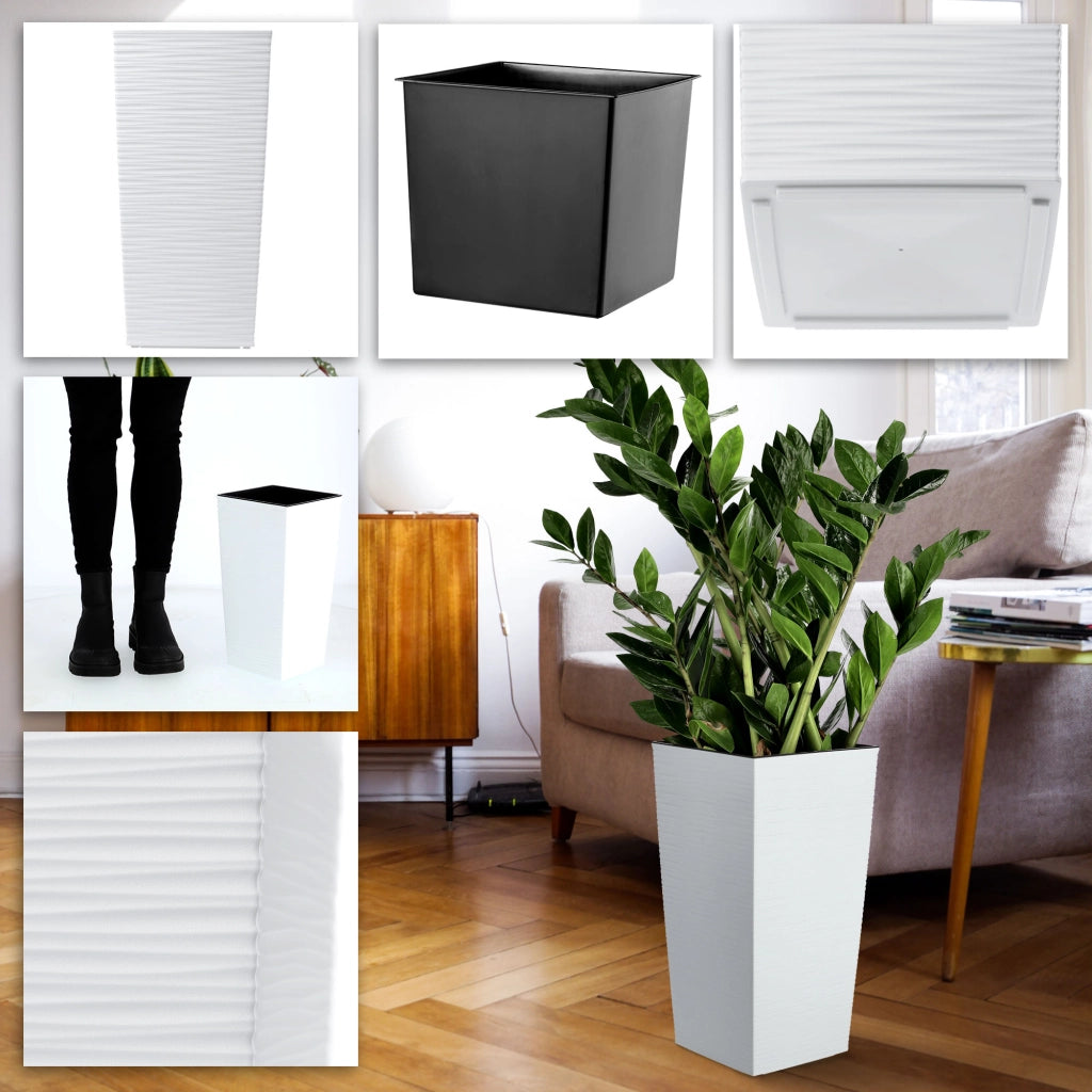 Vaso da fiori KADAX per giardino + inserto, 18x36 cm, alto, bianco, grande, per terrazza.