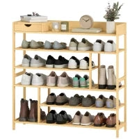 Scaffale per Scarpe, Scarpiera con 6 Livelli, Cassettiera in Bambù, per un massimo di 18 Paia di Scarpe, Scaffale per Scarpe per Ingresso, Camera da Letto, 101 x 30 x 100 cm, Naturale