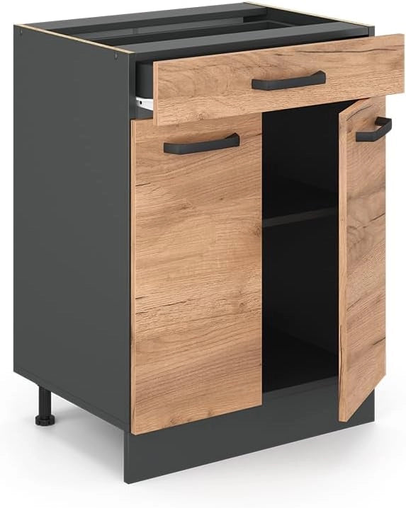 Mobiletto base per cucina R-Line, Quercia dorata, 60 cm, AP Oak, per la libera combinazione all'interno di sistemi cucina modulari