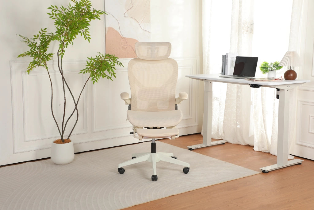 Sedia da ufficio ergonomica pieghevole con rete ¨C zephmum ¨C crema