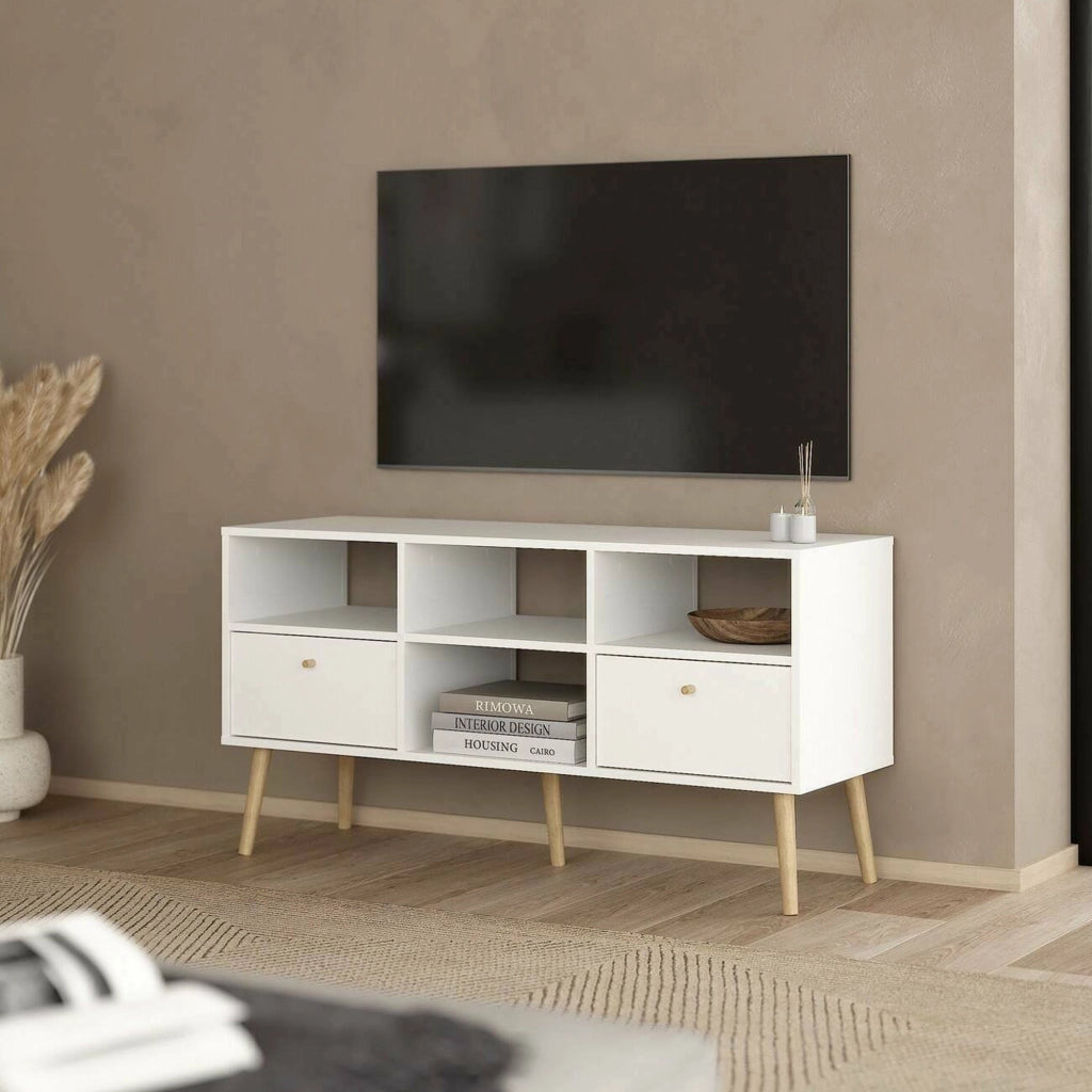 Mobile porta TV Conte, Credenza da soggiorno, Armadio basso per TV, Base parete attrezzata, 117x39 h61 cm, Bianco