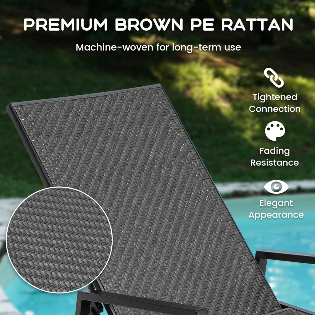 Lettino Prendisole da Giardino in Rattan, Poltrona Reclinabile da Esterno, Sdraio Giardino con Schienale Regolabile in 5 Posizioni, Telaio in Metallo Robusto, per Spiaggia, Balcone, Piscina