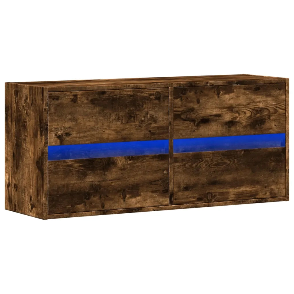 Mobile TV a Parete | Armadietto TV | Mobile Porta TV con Luci LED Rovere Fumo 100x31x45 cm