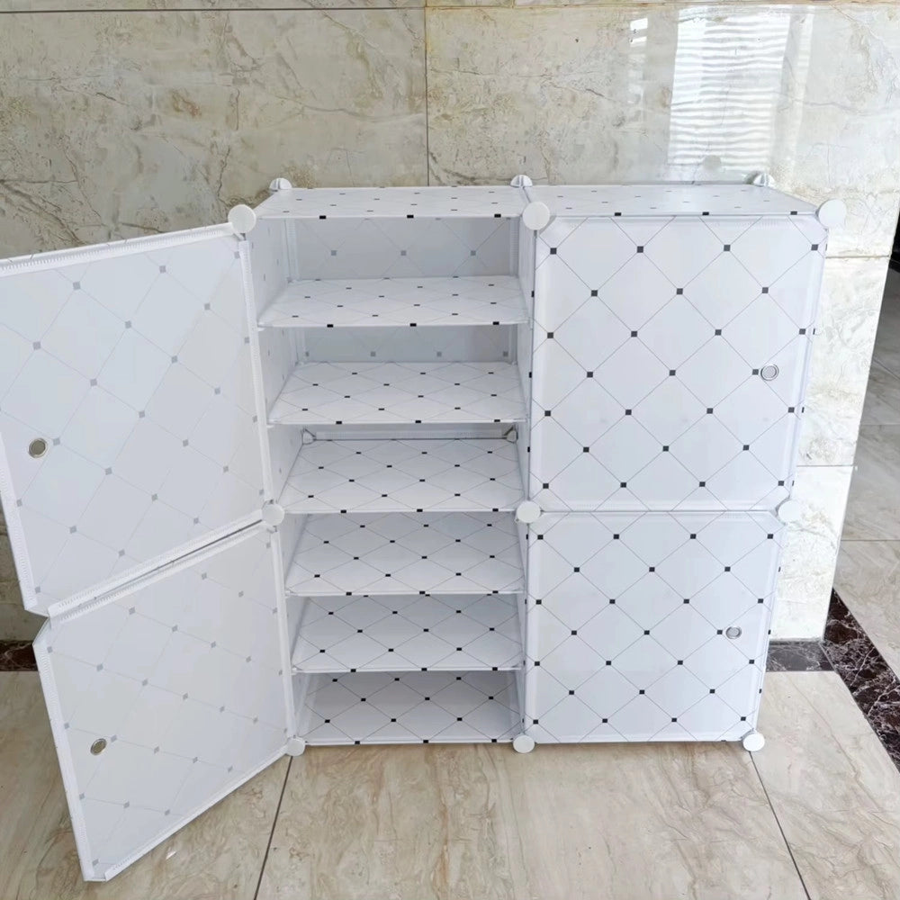 Trade Shop - Scarpiera Modulare Multistrato Mobiletto Salvaspazio Con 4 Ante 12 Ripiani Per Casa Uffici -