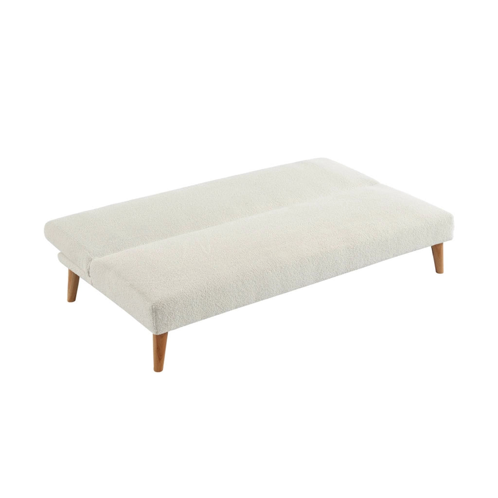 Divano panca convertibile in tessuto bouclé con gambe in legno, 3